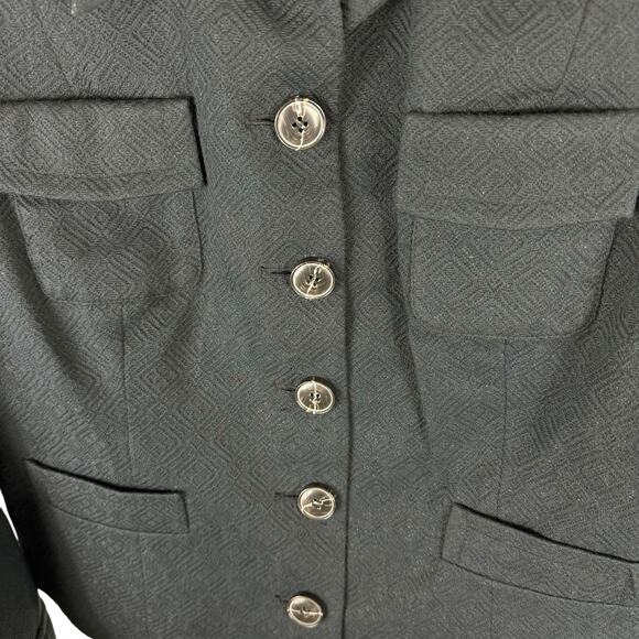 Emma James Black Shimmer Collared Button Up Lined Jacket Pockets Plus Size 16 - Picture 3 of 7